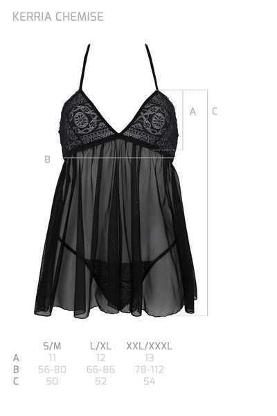 Пеньюар Passion KERRIA CHEMISE black, S/M, мереживний верх, трусики в комплекті SX0489 фото