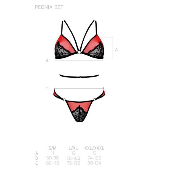 Комплект білизни Passion PEONIA SET S/M red, бра, трусики SO8467 фото